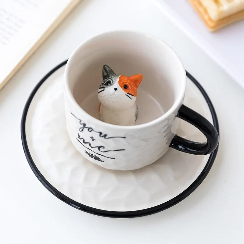 Cute Cat Relief Ceramics Mug